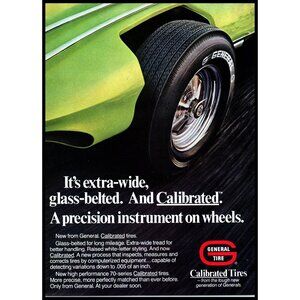 1970 General Tires 70 Series Calibrated Tire Vintage Print Ad Man Cave Wall Art